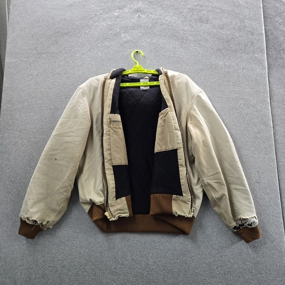 VINTAGE Carhartt Men Jacket L Tan Faded Distressed Made In USA J140 Duck
